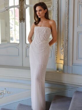 Rosie Etienne Lustre (Lined)- Beaded Strapless White Gown